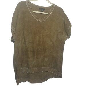 Saks Fifth Avenue Women's Brown Linen Lagenlook BohoTop Sz L